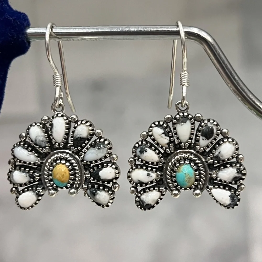 White Buffalo Royston Turquoise Sterling Silver BOHO Earrings